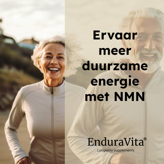 Banner för NAD+ boosterprodukter med foto- och sloganrabattpaket 120 kapslar